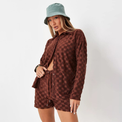chocolate co ord towelling checkerboard jogger short
