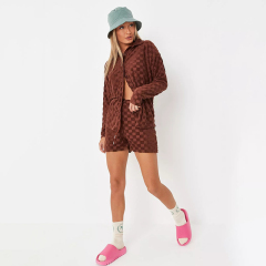 chocolate co ord towelling checkerboard jogger short