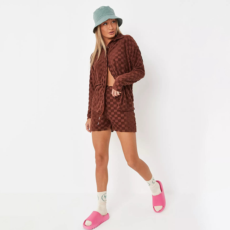 chocolate co ord towelling checkerboard jogger short