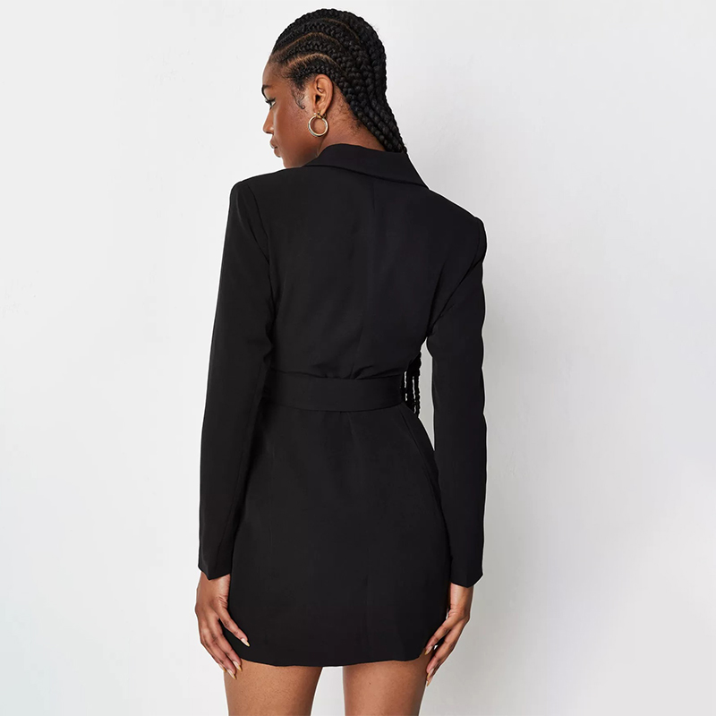 black buckle belted blazer dress