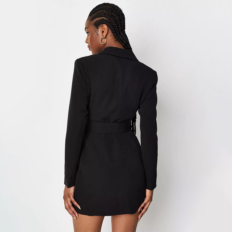 black buckle belted blazer dress