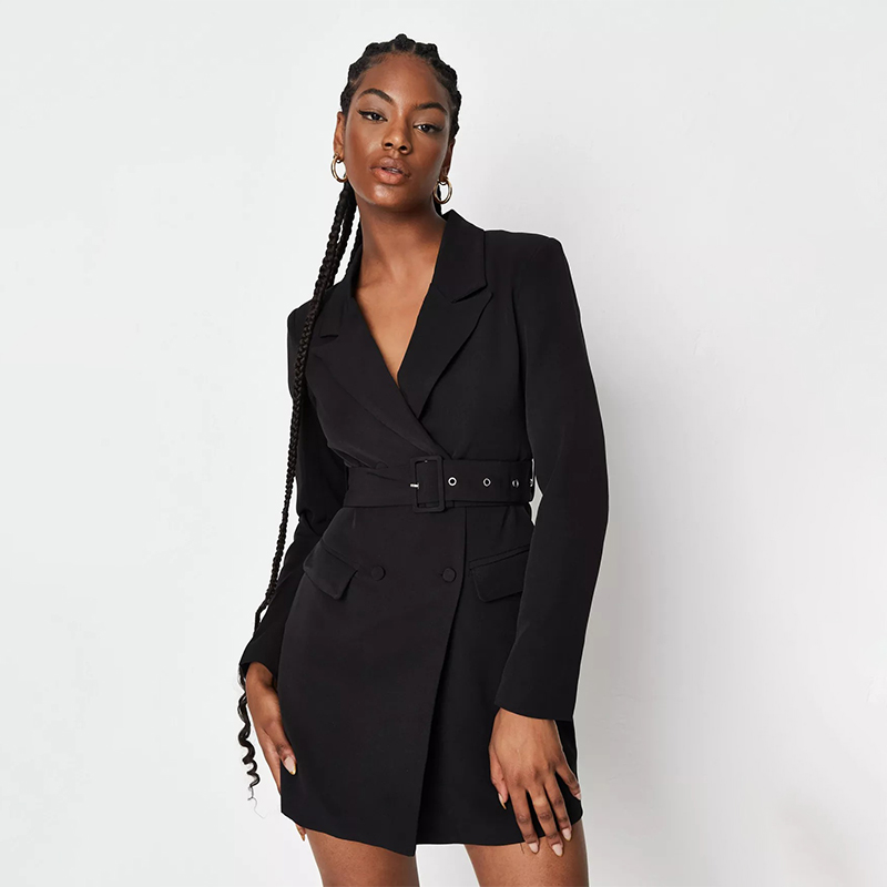 black buckle belted blazer dress
