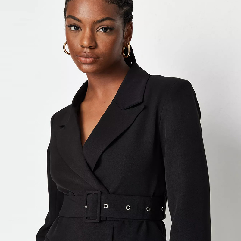 black buckle belted blazer dress