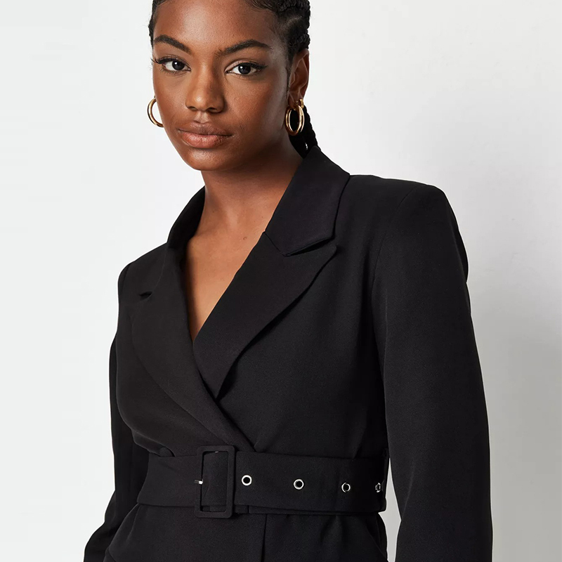 black buckle belted blazer dress