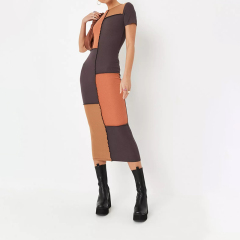 chocolate rib colourblock exposed seam midaxi dress