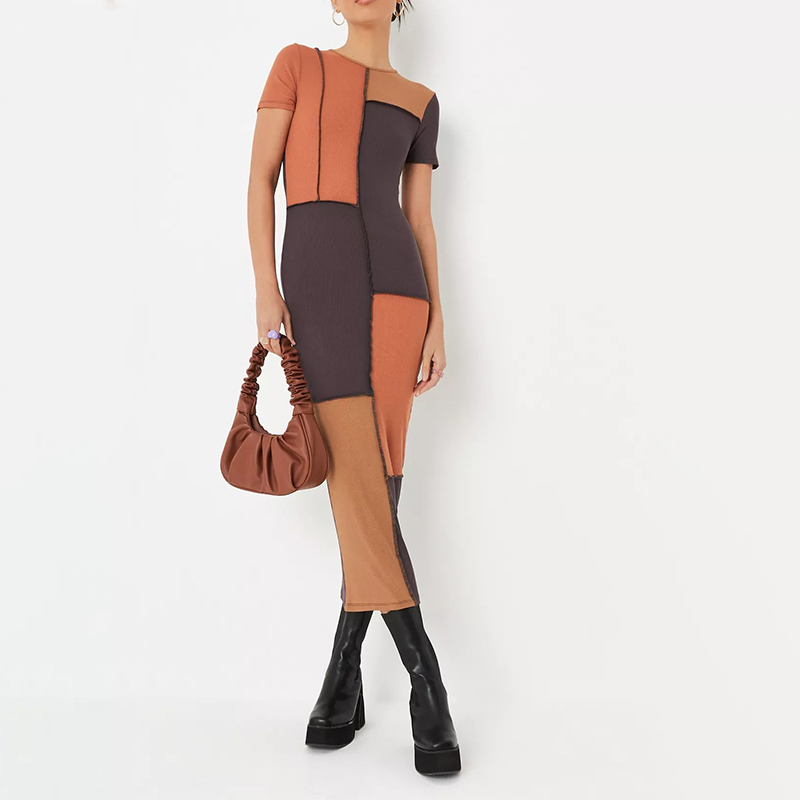 chocolate rib colourblock exposed seam midaxi dress