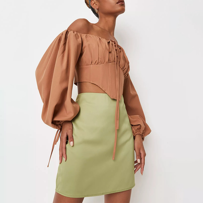 olive satin a line mini skirt