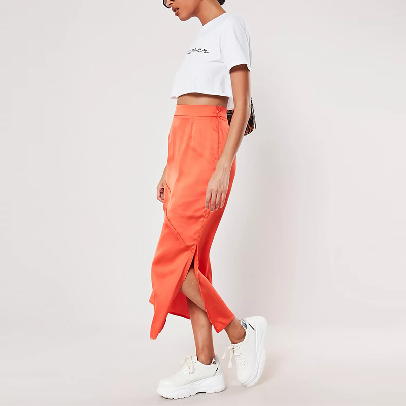 black bias cut satin midi slip skirt