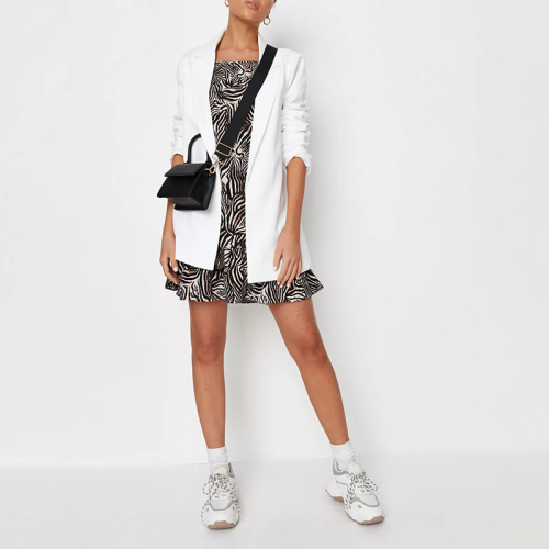 black zebra print frill hem cami dress