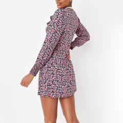 pink floral print ruffle tea dress