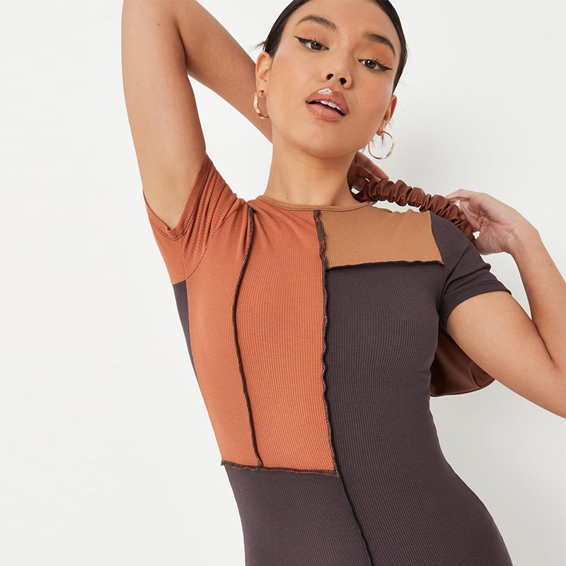 chocolate rib colourblock exposed seam midaxi dress