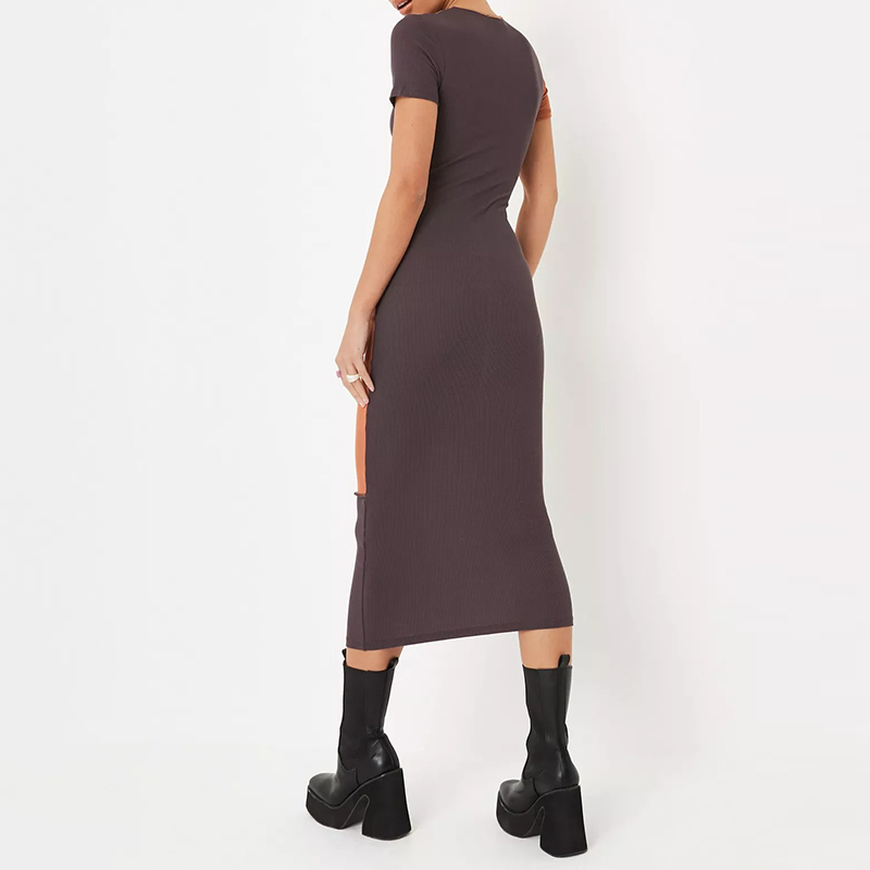 chocolate rib colourblock exposed seam midaxi dress