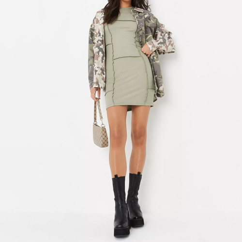 sage exposed seam detail mini dress