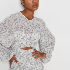 white floral print cut out balloon sleeve dress