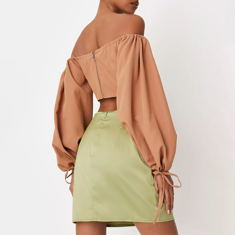 olive satin a line mini skirt