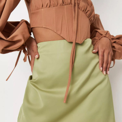 olive satin a line mini skirt
