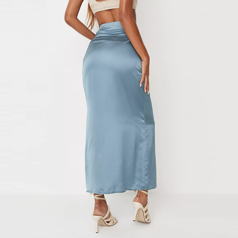black bias cut satin midi slip skirt