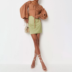 olive satin a line mini skirt