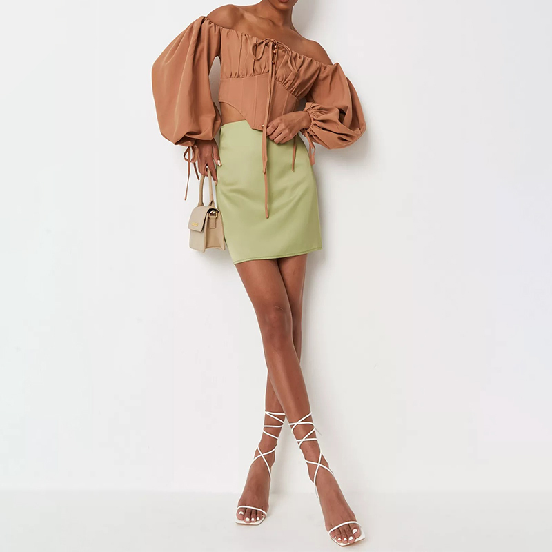 olive satin a line mini skirt