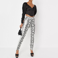grey faux leather slim leg trousers