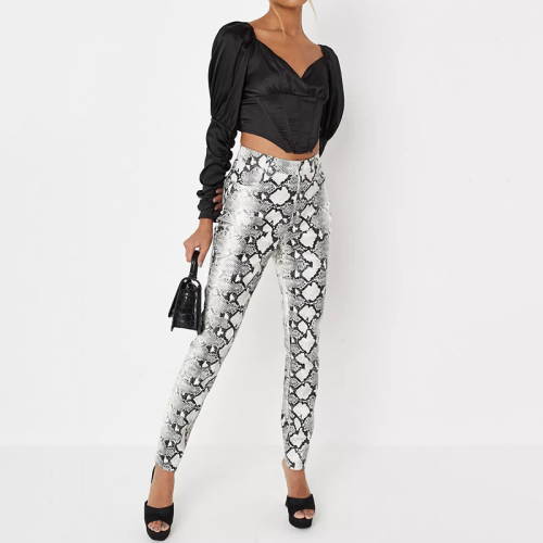 grey faux leather slim leg trousers