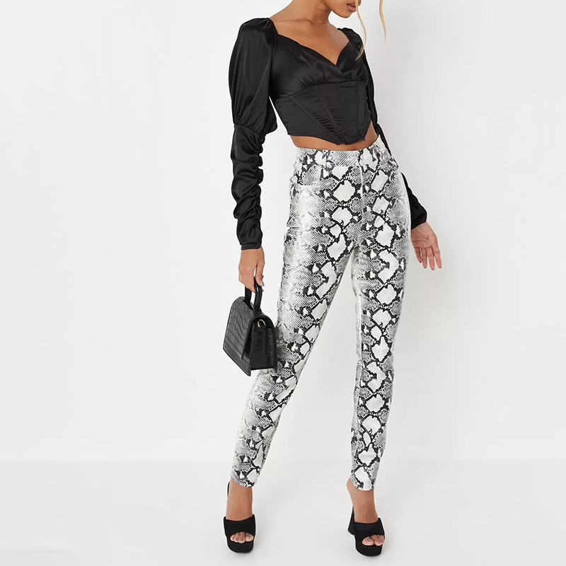 grey faux leather slim leg trousers