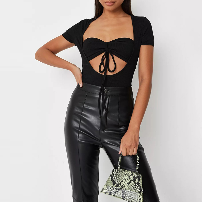 black rib cut out bralet bodysuit