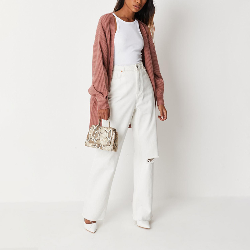 recycled rose tuck sleeve knit cardigan
