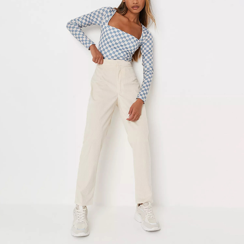 cream tailored cigarette cord trousers