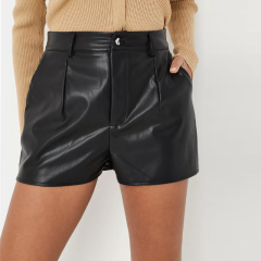 peach faux leather button front shorts