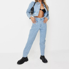 blue co ord riot quilted diamante jeans