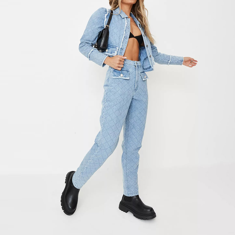 blue co ord riot quilted diamante jeans