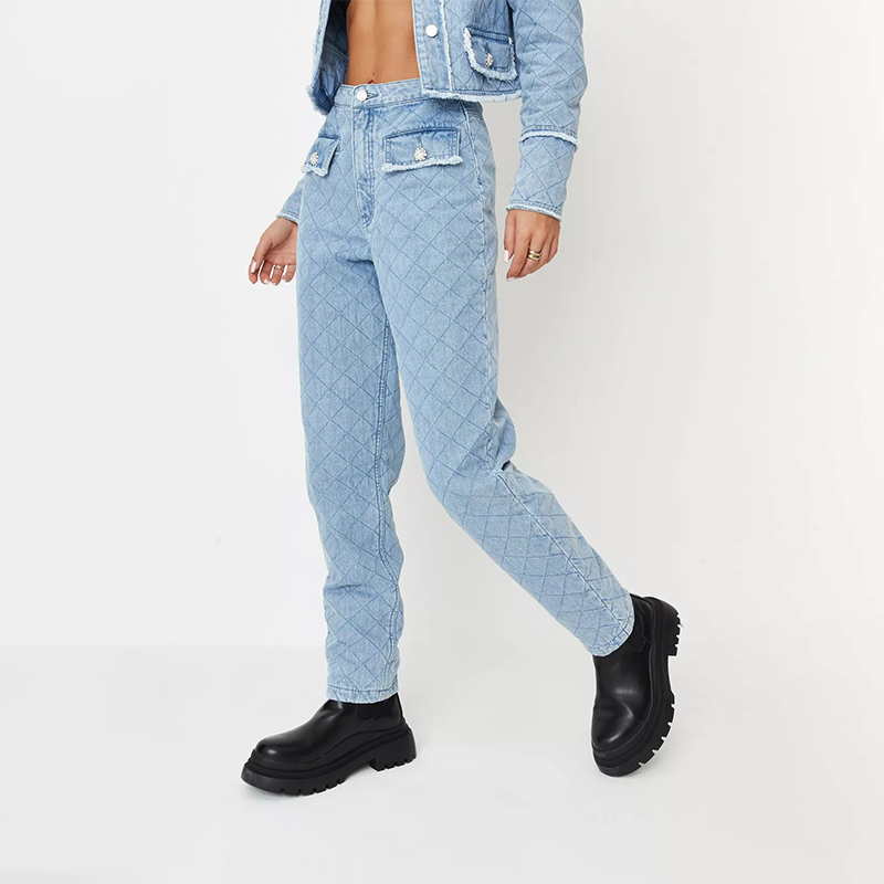 blue co ord riot quilted diamante jeans