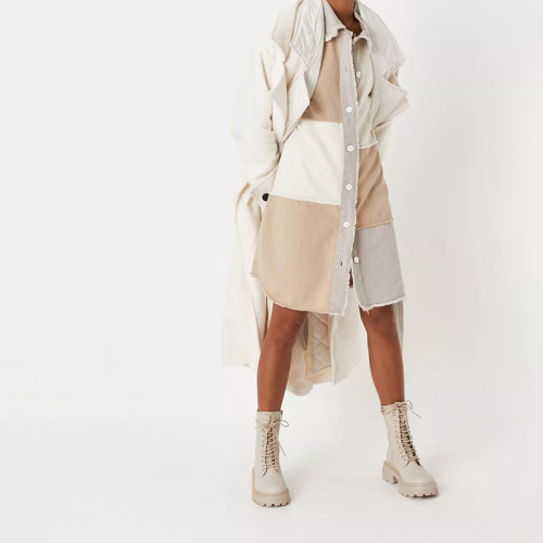 blue frayed patchwork belted denim shirt dress