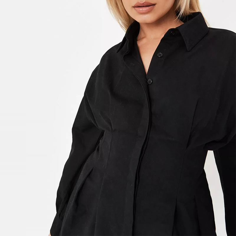 petite black twill pleated waist shirt dress