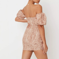 petite mocha printed wrap mini dress