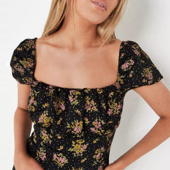 black floral print ruched bust milkmaid midaxi dress