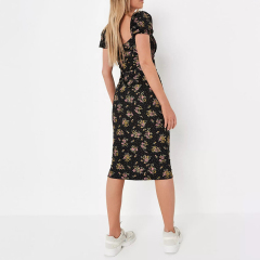 black floral print ruched bust milkmaid midaxi dress
