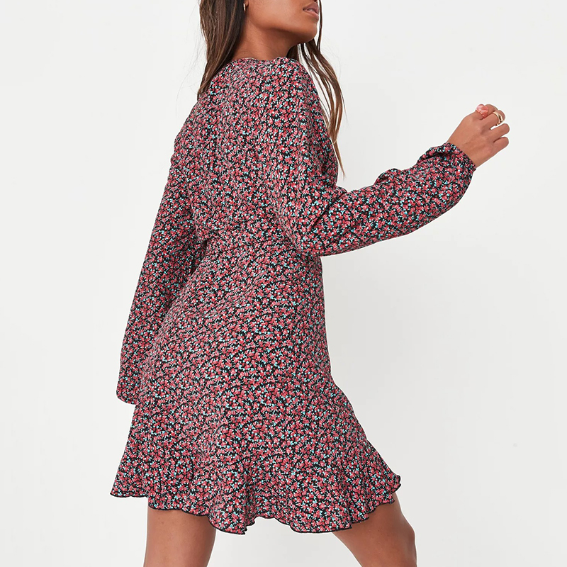 black animal print balloon sleeve belted tea dress
