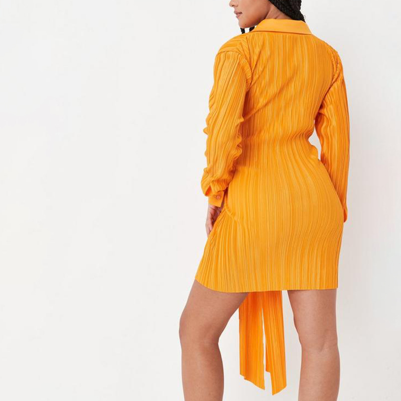 chocolate plisse tie waist flared sleeve shirt dress