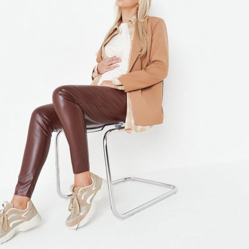 chocolate faux leather over bump maternity leggings