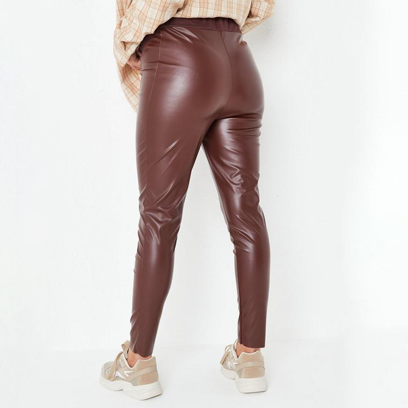 chocolate faux leather over bump maternity leggings