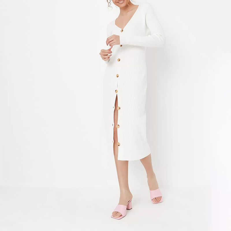 tall white button front knit midi dress