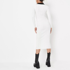 tall white contrast collar rib midaxi dress