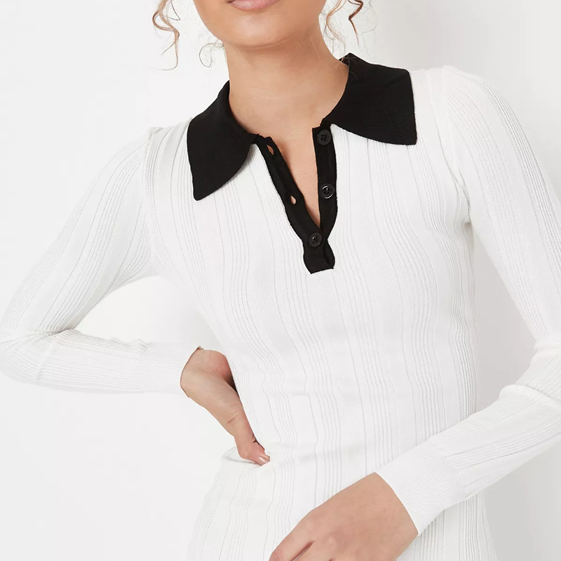 tall white contrast collar rib midaxi dress