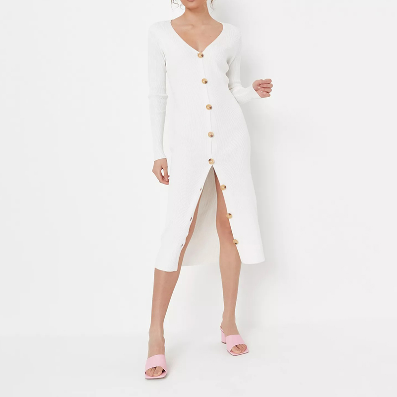tall white button front knit midi dress