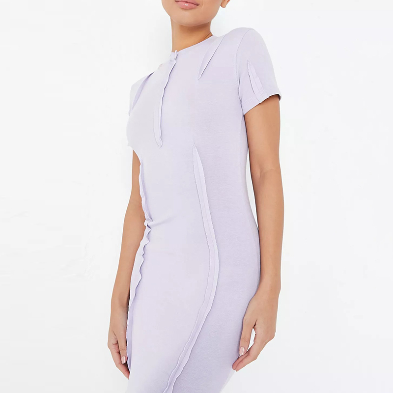 lilac exposed seam short sleeve midaxi dress