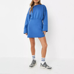 blue wide sleeve fitted sweater dress