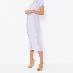 lilac exposed seam short sleeve midaxi dress