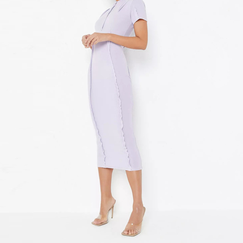 lilac exposed seam short sleeve midaxi dress